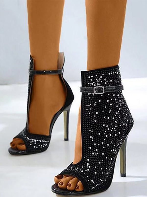 Glitter Rhinestone Cut-out High Heel