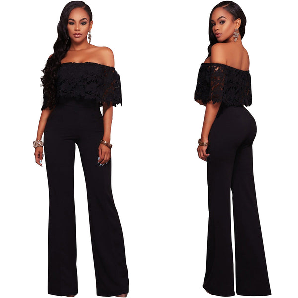 Off Shoulder Long Pants Wide Leg Jumpsuit