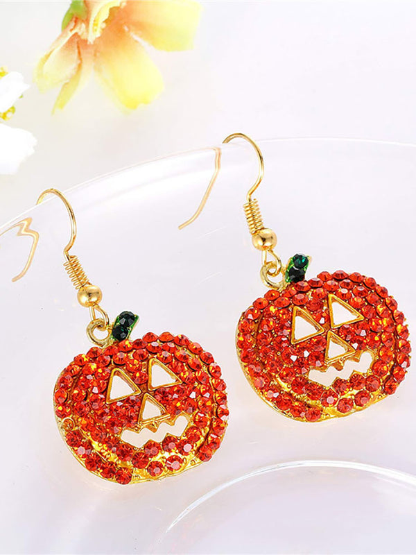 Pendientes de diamantes de imitación con colgante de calabaza de Halloween