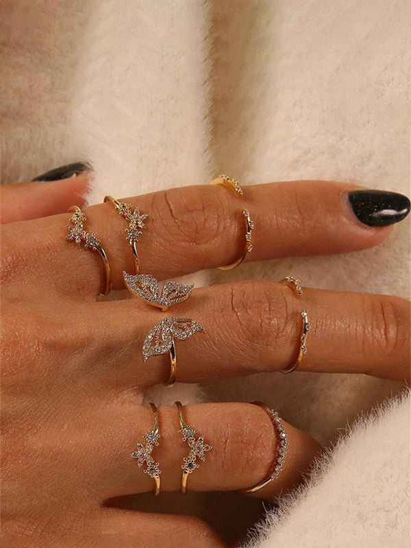 Eight Piece Rhinestone Rings Set