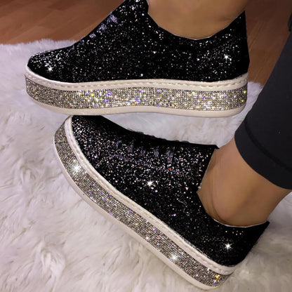 Glitter Sparkly Lace Up Flat Sneaker