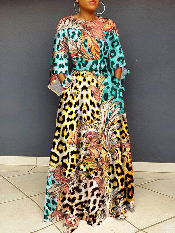 Long Sleeve Leopard Bodycon Maxi Dress