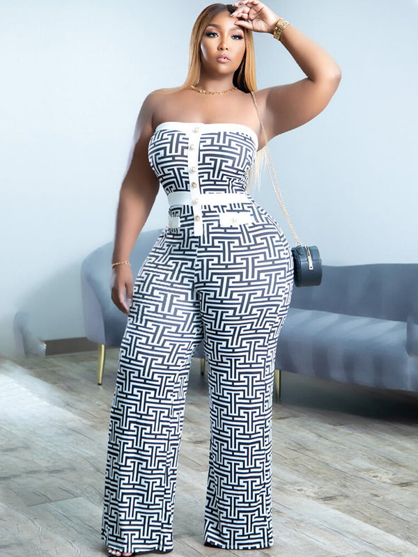 Off Shoulder Printed Wide Leg Jumpsuit