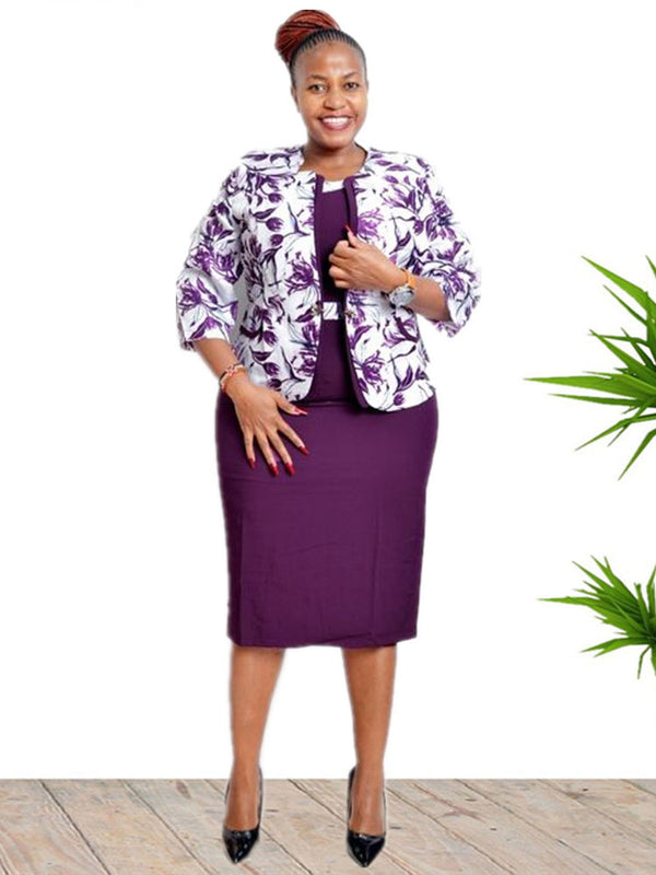 Plus Size Two Piece Floral Cardigan Midi Dress