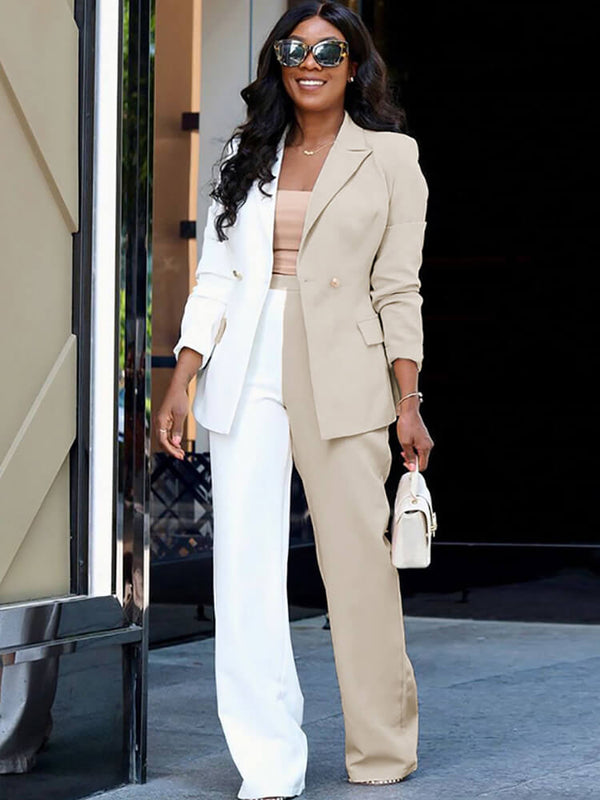 Two Piece Long Sleeve Color Block Pant Suit