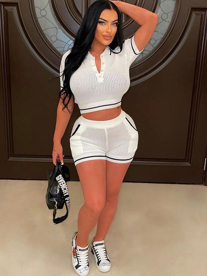 Two Piece Hollow Out Crop Top Shorts