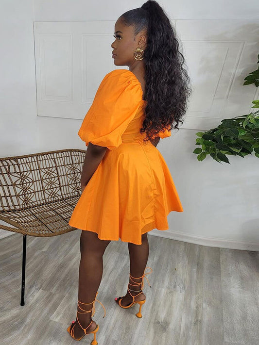 Short Sleeve Ruffle V Neck Ruched Mini Dress