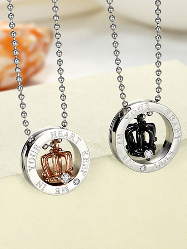 Crown Pendant Rhinestone Couple Necklaces