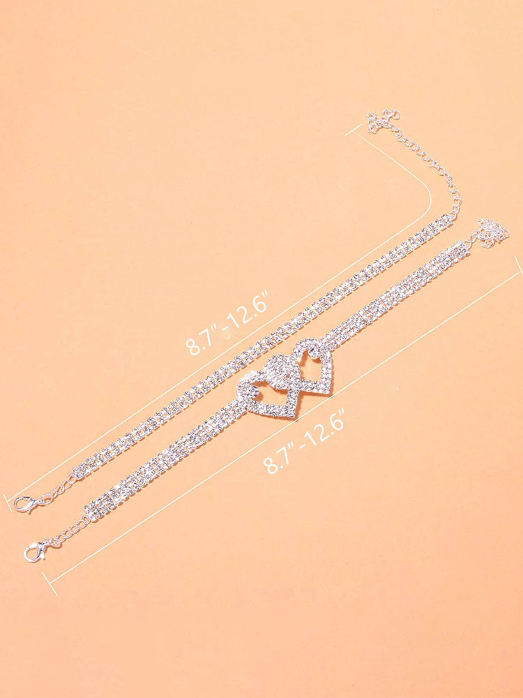 Heart Rhinestone Glitter Anklets
