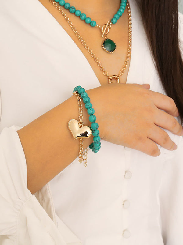 Multilayer Beads Chain Necklace + Bracelet Set