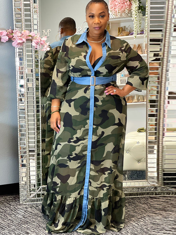 Long Sleeves Camouflage Maxi Dress