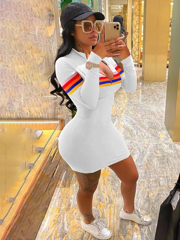 Long Sleeves V Neck Bodycon Mini Dress