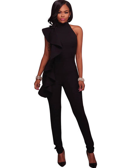One Shoulder Sleeveless Ruffle Bodycon Jumpsuit