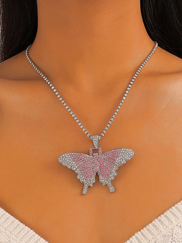 Collares de diamantes de imitación con colgante de mariposa