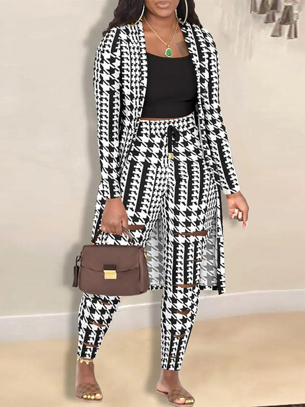 Two Piece Houndstooth Jacket Cut Out Pants