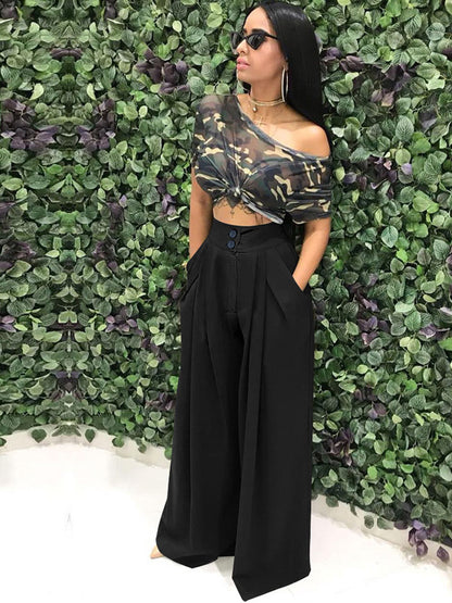 Floor Length Solid Color Wide Leg Pants