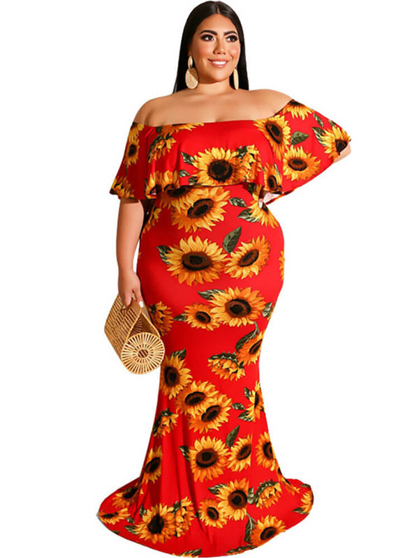 Off Shoulder Floral Print Bodycon Maxi Dress