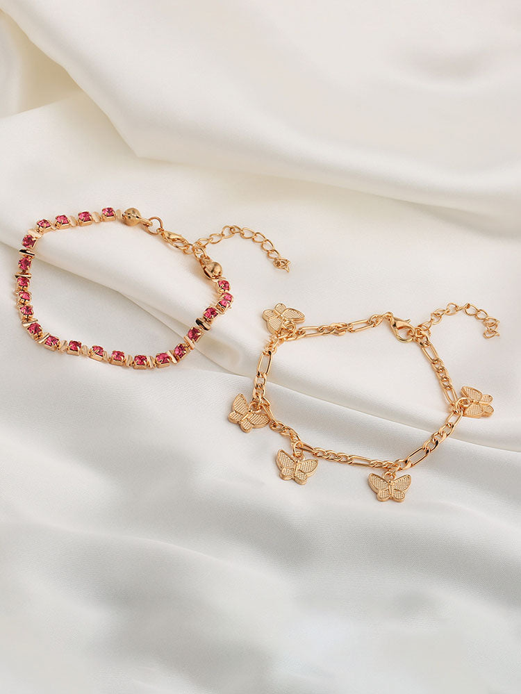 Tobilleras con borlas y colgante de mariposa de doble capa