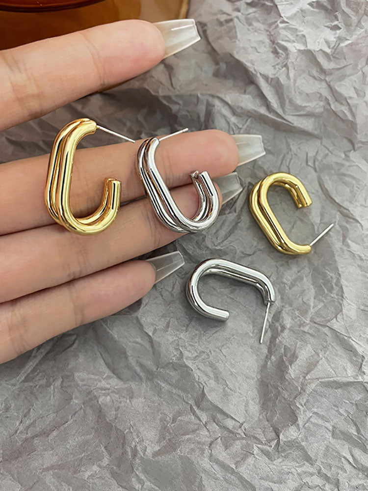 Minimalist Double Layer Geometric Earrings