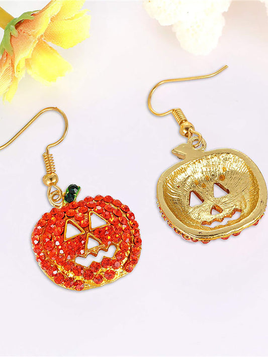 Pendientes de diamantes de imitación con colgante de calabaza de Halloween
