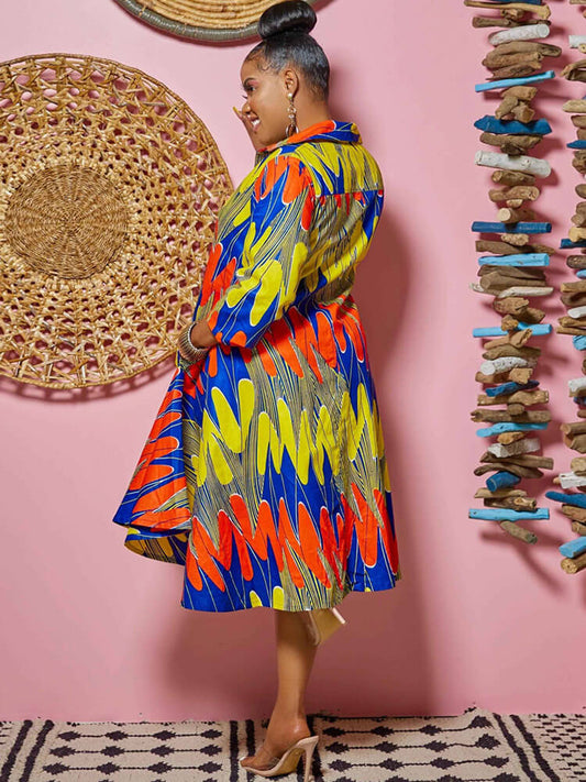 Long Sleeve V Neck Floral Print Midi Dress