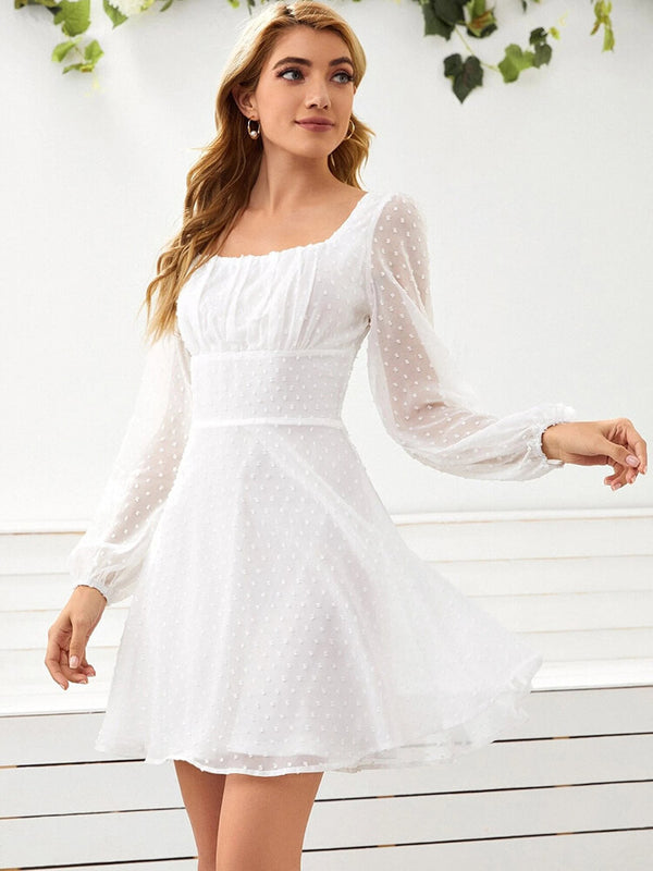 Long Lantern Sleeve Flowy Mini Dress