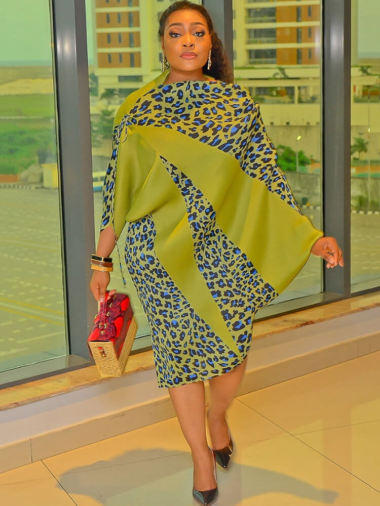 Long Sleeve Asymmetrical Leopard Print Mini Dress