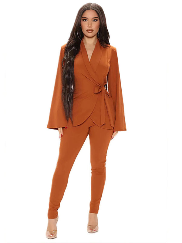 Two Piece Bell Sleeve & Bodycon Pants Suit