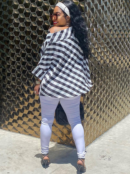 One Shoulder Plaid Print Bodycon Top