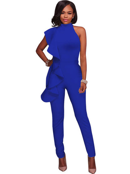 One Shoulder Sleeveless Ruffle Bodycon Jumpsuit