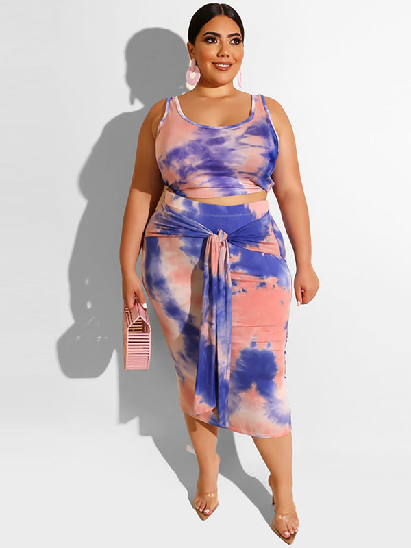 Plus Size Two Piece Tank Top Midi Skirt Set