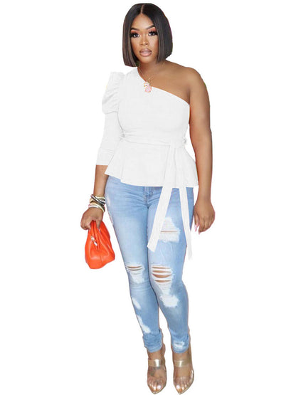 One Shoulder Ruffle Sleeveless Pullover Top