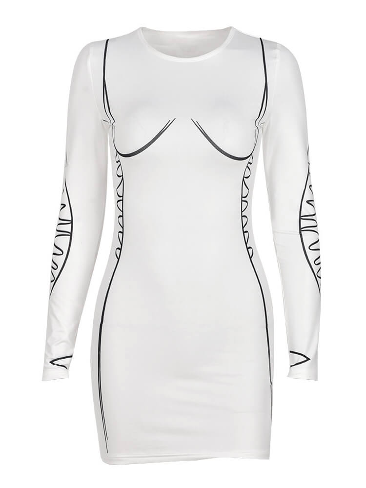 Long Sleeve Printed Bodycon Mini Dress