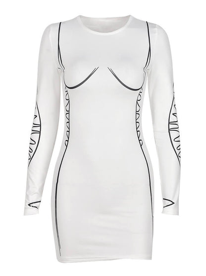 Long Sleeve Printed Bodycon Mini Dress