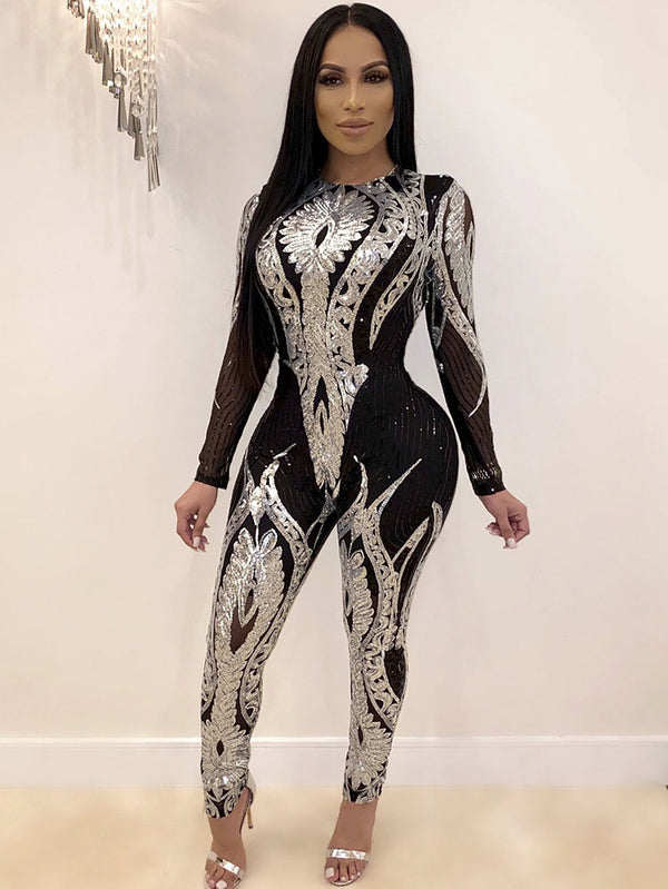 Long Sleeves Mesh Jumpsuit