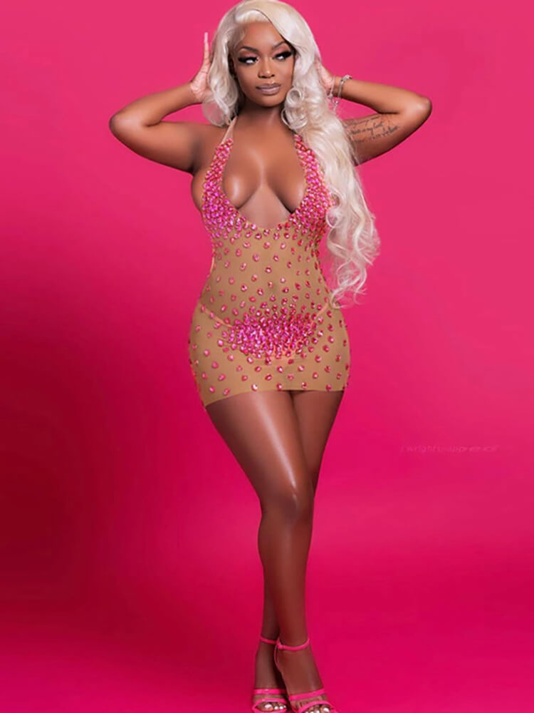 Mini vestidos ajustados sin mangas con retazos de diamantes de imitación