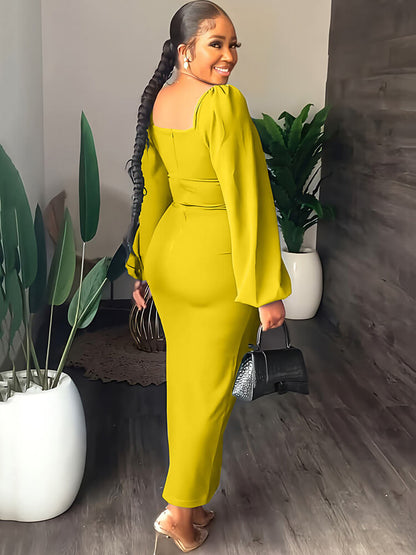 Vestidos largos ajustados con abertura y manga larga de gasa