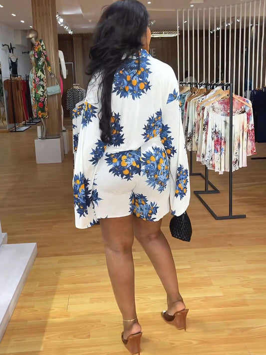 Trajes de pantalón floral de manga larga de dos piezas