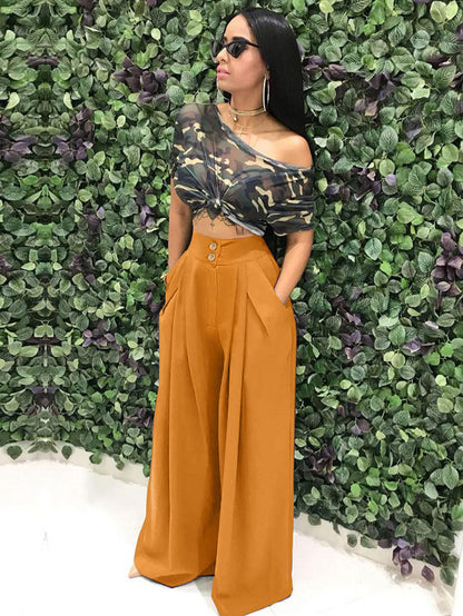 Floor Length Solid Color Wide Leg Pants