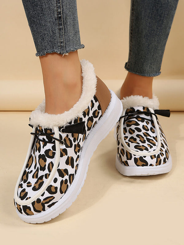 Zapatos planos sin cordones con estampado de leopardo, cálidos y duraderos