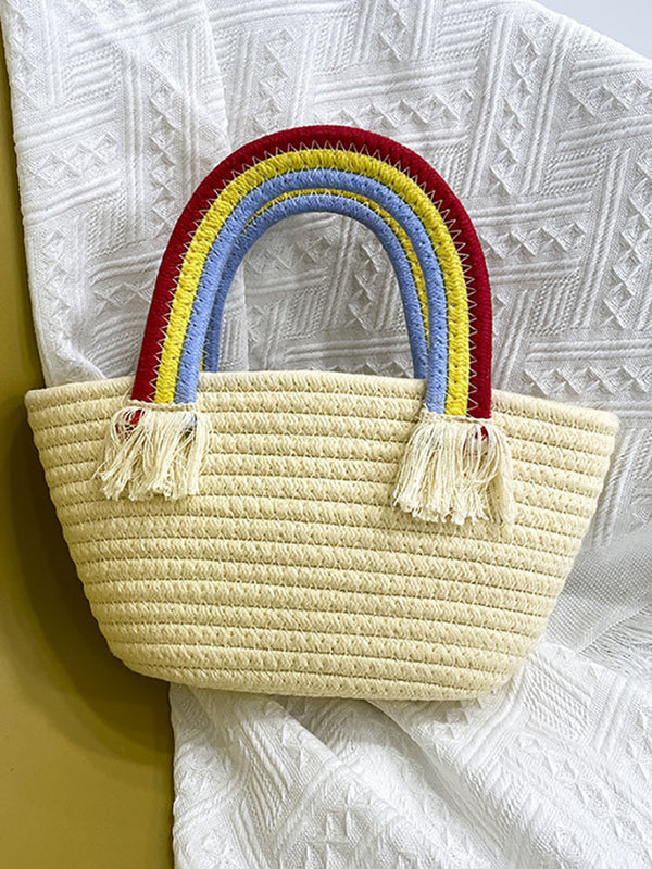 Bolsos de mano de paja con tejido de arcoíris de verano