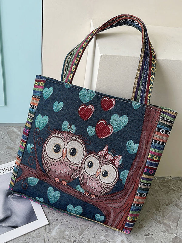 Bolso de hombro con estampado floral de búho bordado