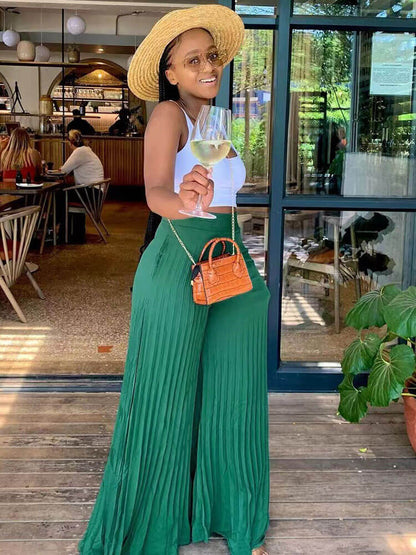 Pantalones largos de pierna ancha sueltos plisados