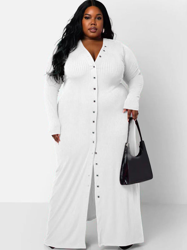 Long Sleeve Ribbed Solid Bodycon Maxi Dress