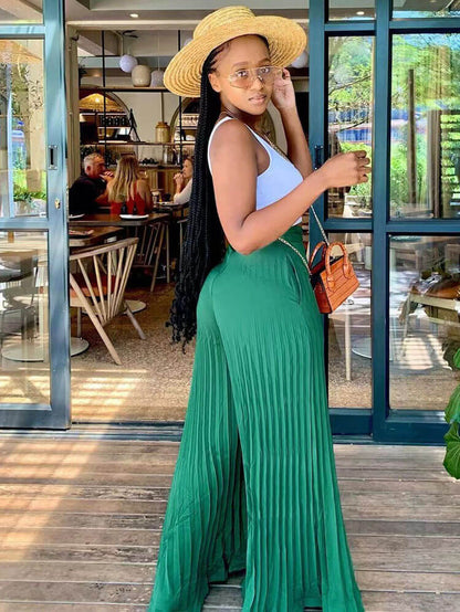 Pantalones largos de pierna ancha sueltos plisados