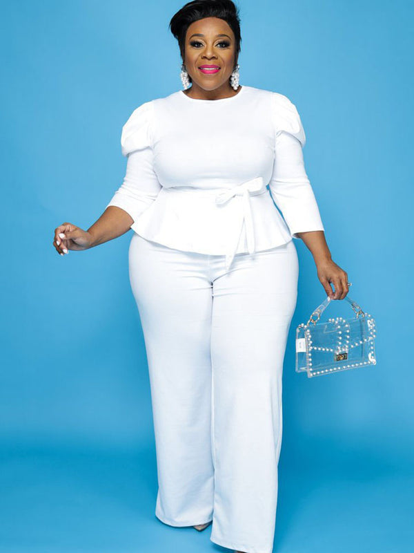 Plus Size Peplum Top Wide Leg Pants