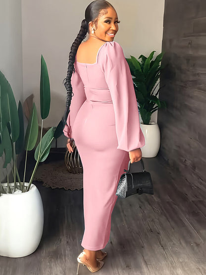 Vestidos largos ajustados con abertura y manga larga de gasa