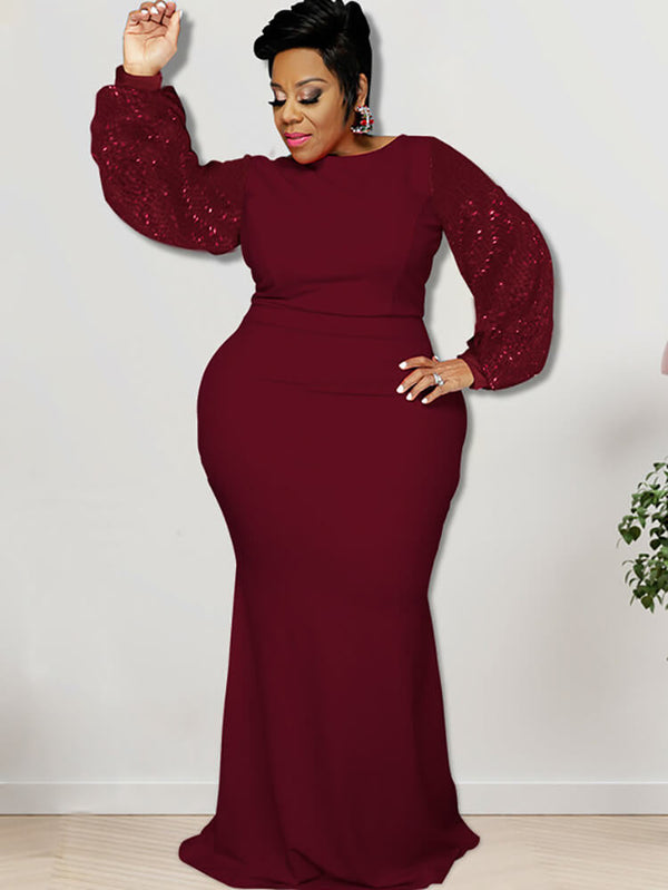 Glitter Long Sleeve Patchwork Maxi Dress