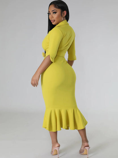 Short Sleeve V Neck Bodycon Midi Dress