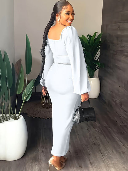 Vestidos largos ajustados con abertura y manga larga de gasa